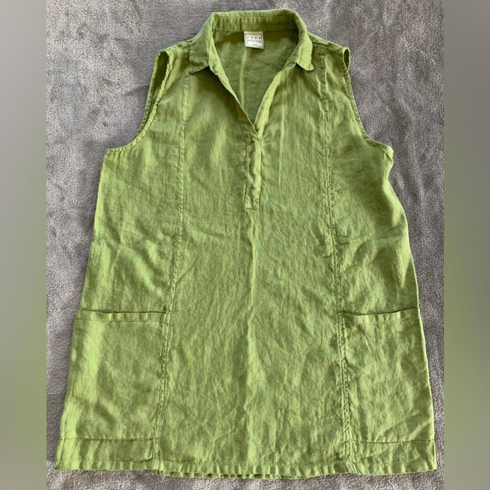 Pure Match Sleeveless Linen Tunic Top - Green